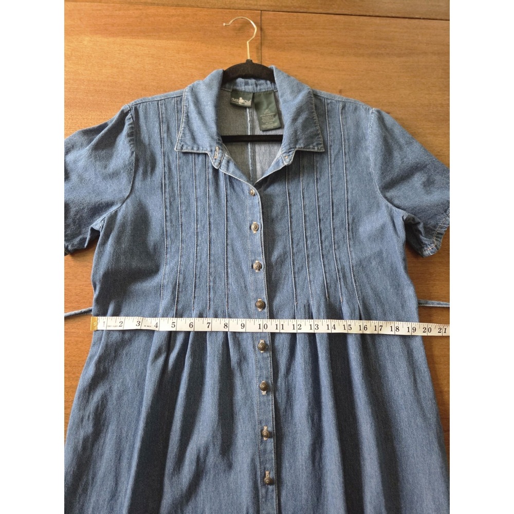 Vtg Denim Dress Women's 10p Pleated Button Up 90s Y2k Hunt Club Modest Teacher - Picture 8 of 10